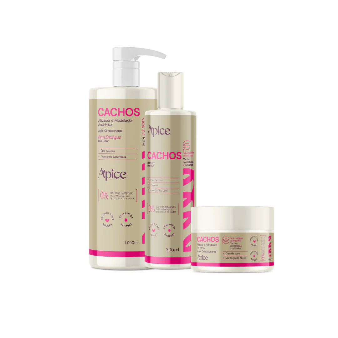 Kit Cachos Essence - Ativador de Cachos, Shampoo e Máscara (3 itens)