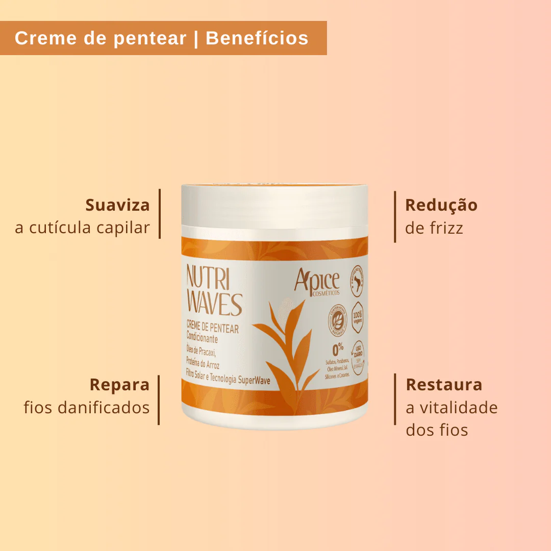 Creme de Pentear Nutri Waves 500g - No Poo / Low Poo - Ação Condicionante - Image 2