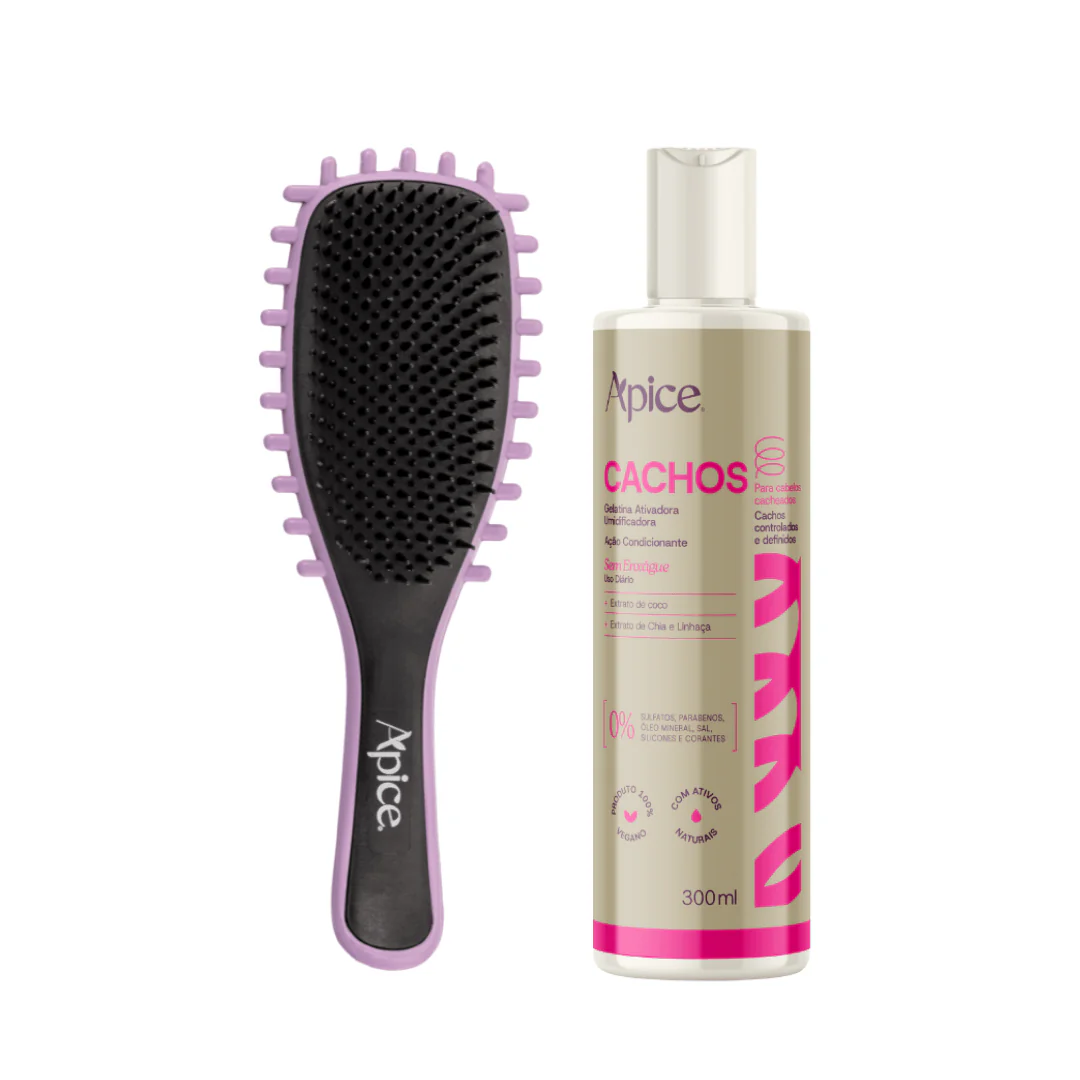 Kit Fitagem Cachos - Escova Lilás e Gelatina